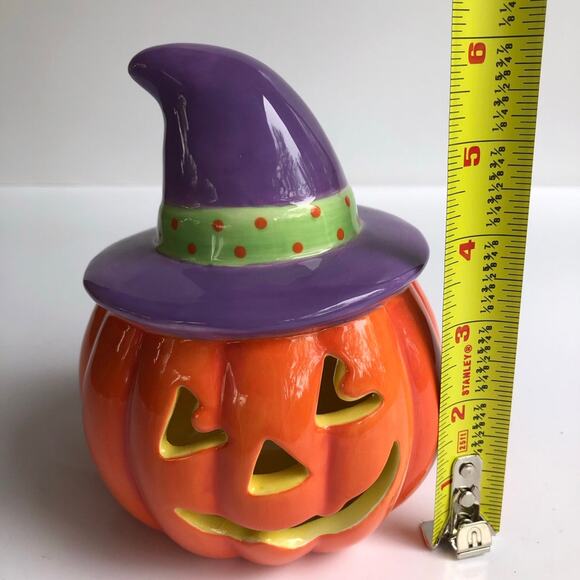 Retired Hallmark Halloween Jack-o'-lantern Witch Hat Candle Votive Holder - Picture 4 of 7
